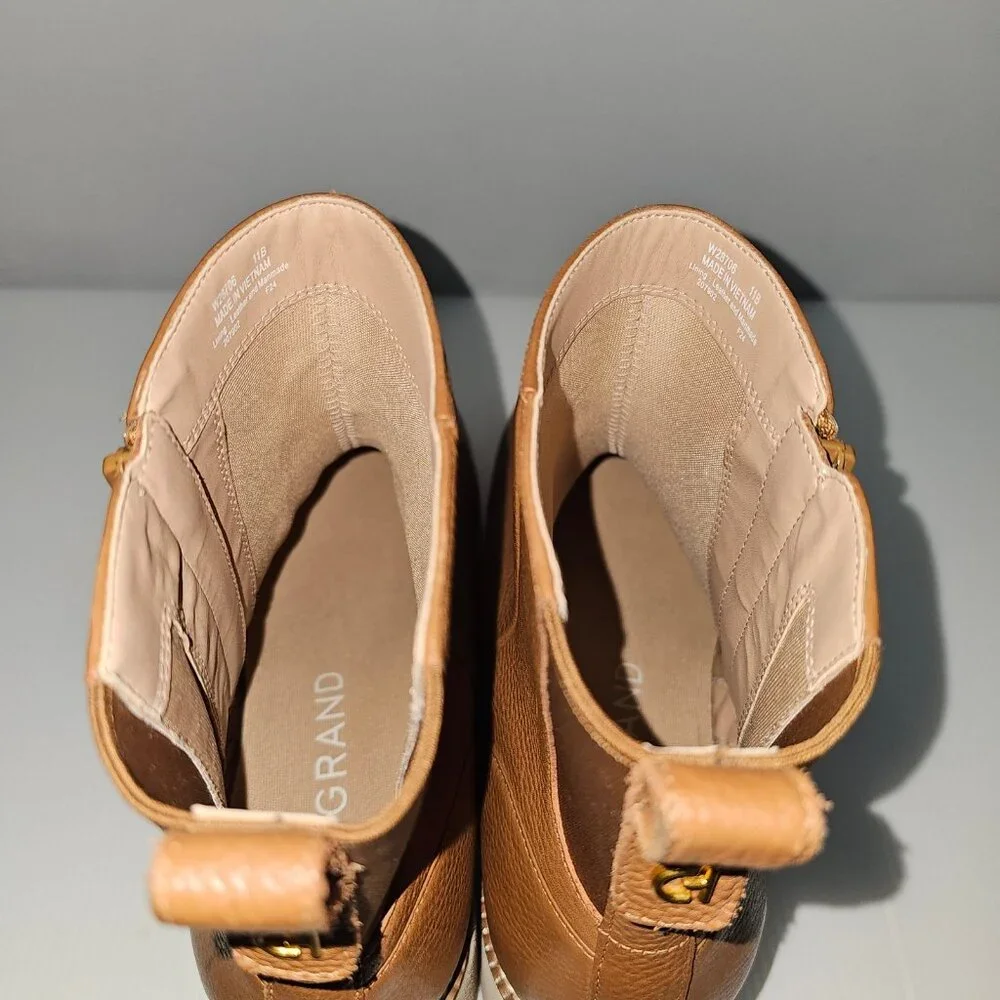 Cole Haan Zerogrand City Ankle Boot Womens 11 Tan Leather Waterproof Wedge